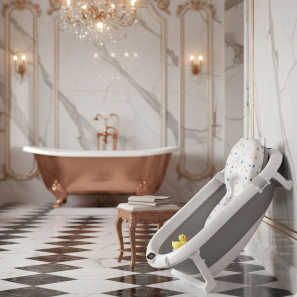 Сгъваема бебешка вана с термометър и възглавница 6