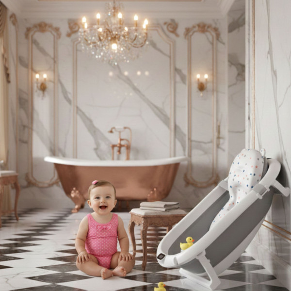 Сгъваема бебешка вана с термометър и възглавница 8