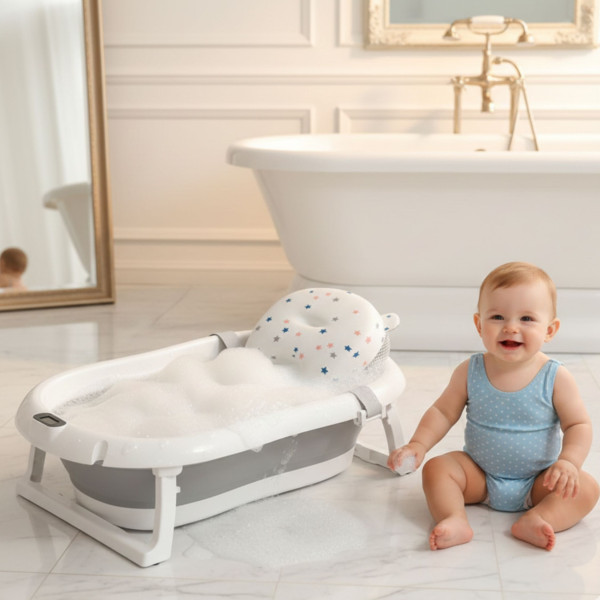 Сгъваема бебешка вана с термометър и възглавница 1