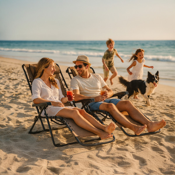 Сгъваем градински шезлонг с нулева гравитация и сенник – комфорт за пълна релаксация 7