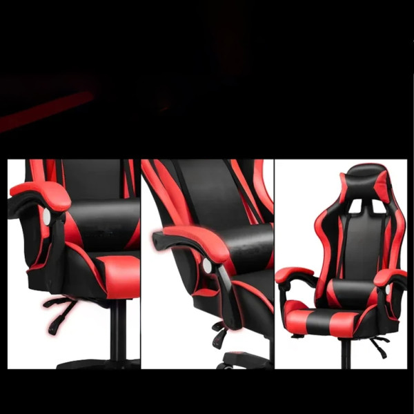 Геймърски стол с регулируема височина, лумбална възглавница и метална основа 8