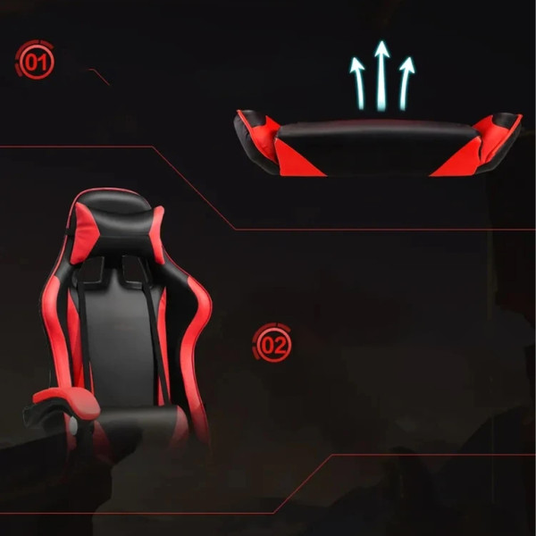 Геймърски стол с регулируема височина, лумбална възглавница и метална основа