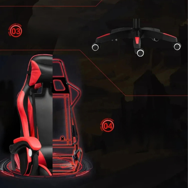 Геймърски стол с регулируема височина, лумбална възглавница и метална основа