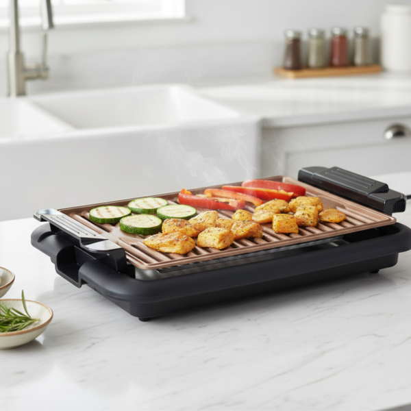 Бездимна скара Oliver Voltz OV51015N – 1200W, незалепваща плоча 37.8×25 см, термостат и тава за мазнина