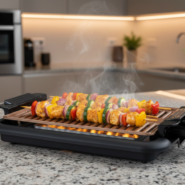 Бездимна скара Oliver Voltz OV51015N – 1200W, незалепваща плоча 37.8×25 см, термостат и тава за мазнина