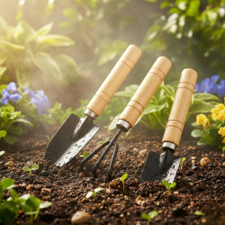 Комплект мини градински инструменти с дървени дръжки – 3 части