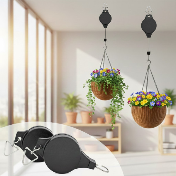 Телескопична градинска кука с прибираща се макара за висящи растения и декорации 1