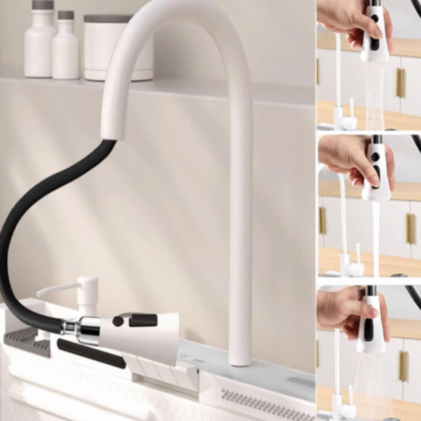 Умна кухненска мивка с изтеглящ се кран – LED дисплей, водопад, филтрирана вода и пълен комплект за модерна кухня 4