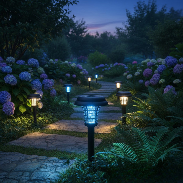 Соларна лампа против комари за открито – комплект 2 броя с UV защита и декоративно осветление 1