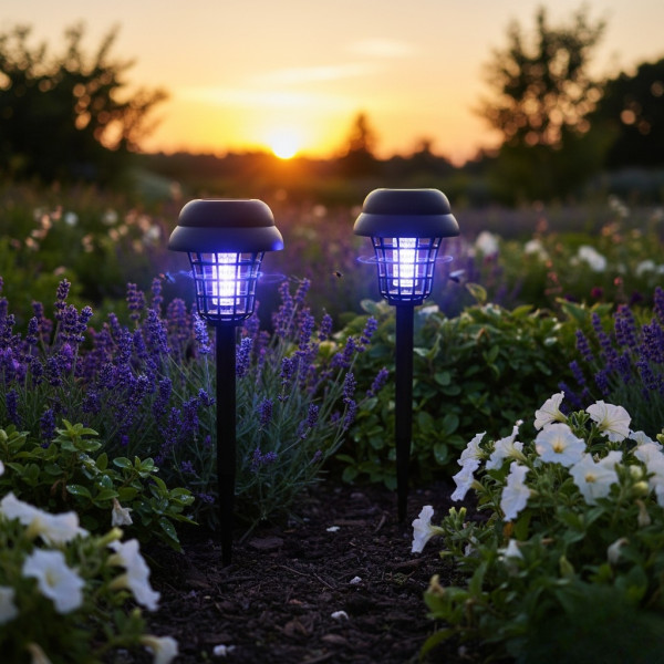 Соларна лампа против комари за открито – комплект 2 броя с UV защита и декоративно осветление
