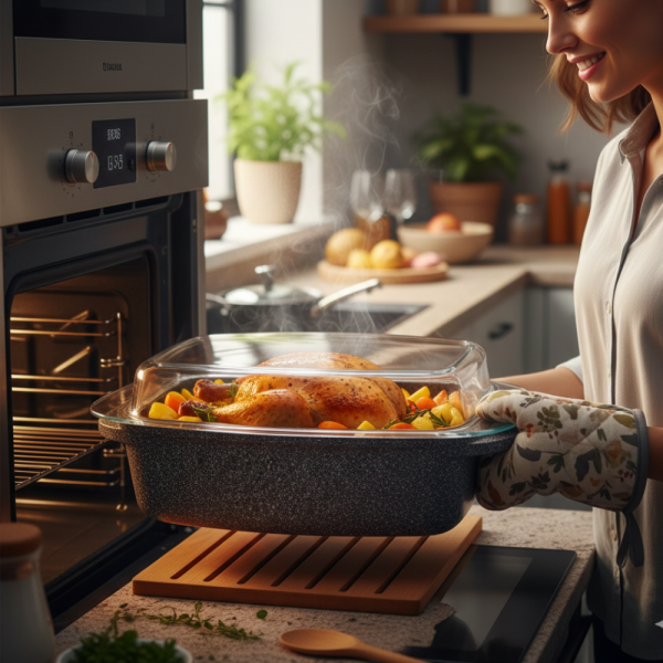 Ростер Goldman с мраморно покритие – правоъгълен съд с капак, 5.5 л и 6.6 л, за фурна и всички котлони