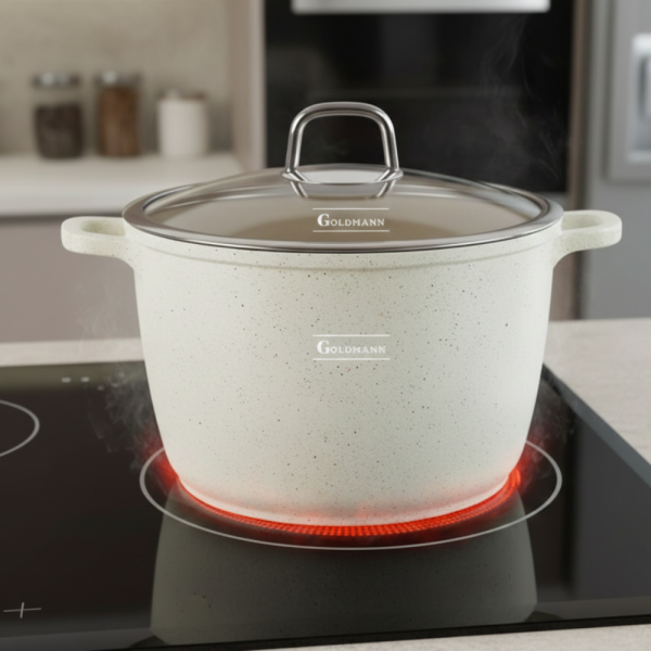 Дълбока тенджера Goldmann GM-0624B с мраморно покритие, 24 см, 6.2 л, индукция 999GM0624B