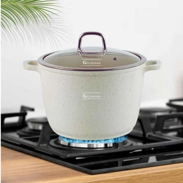 Дълбока тенджера Goldmann GM-0624B с мраморно покритие, 24 см, 6.2 л, индукция 999GM0624B