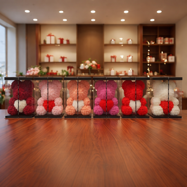 Мече от рози с подаръчна кутия в различни цветове