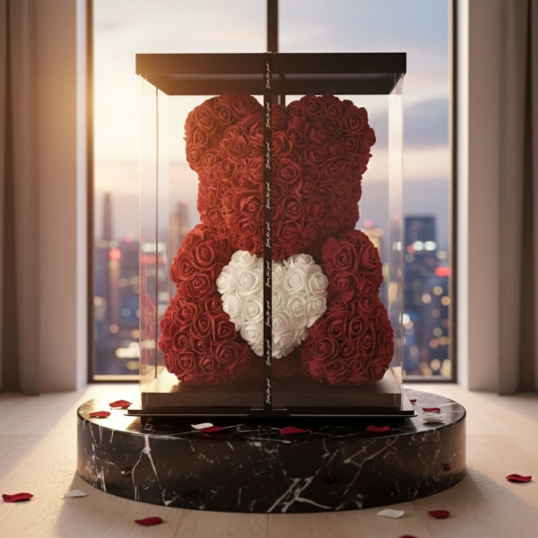 Мече от рози с подаръчна кутия в различни цветове