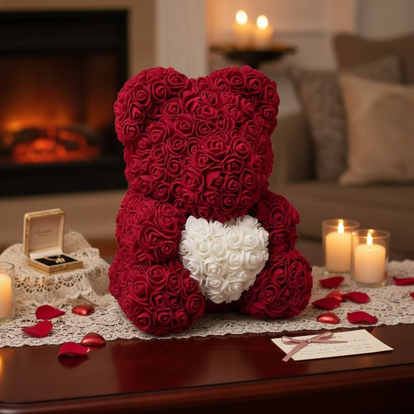 Мече от рози с подаръчна кутия в различни цветове 4