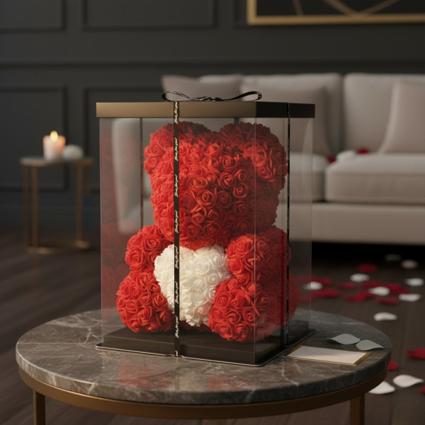 Мече от рози с подаръчна кутия в различни цветове