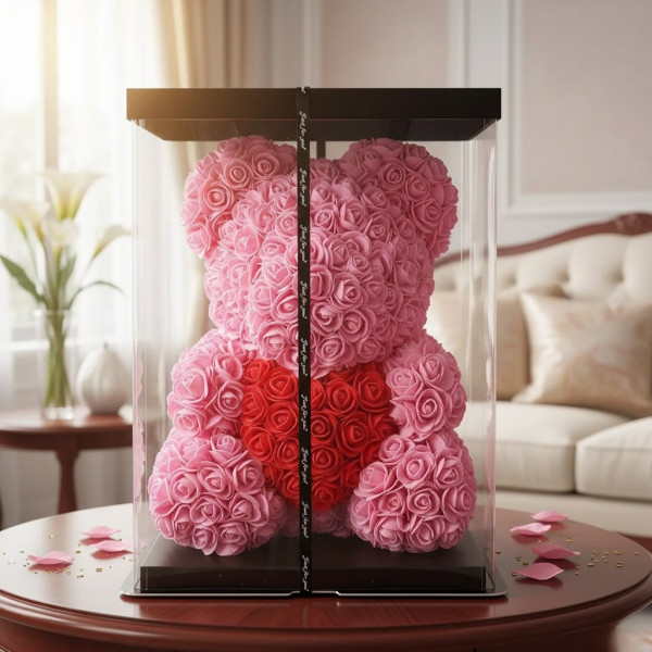 Мече от рози с подаръчна кутия в различни цветове