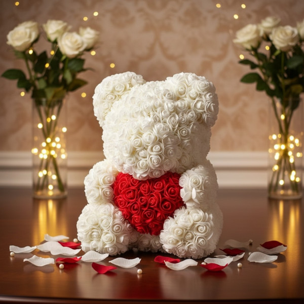 Мече от рози с подаръчна кутия в различни цветове