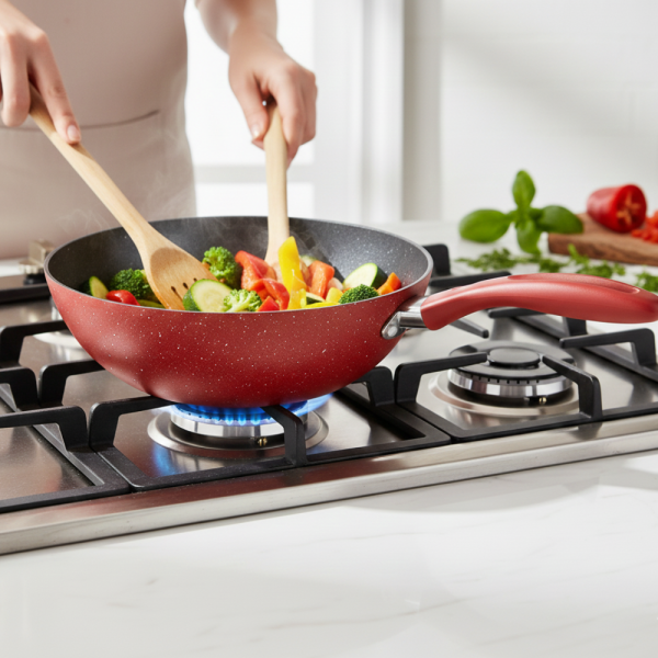 Уок тиган Voltz OV54420A28 Ø28 см – мраморно незалепващо покритие, индукционен, червен 2