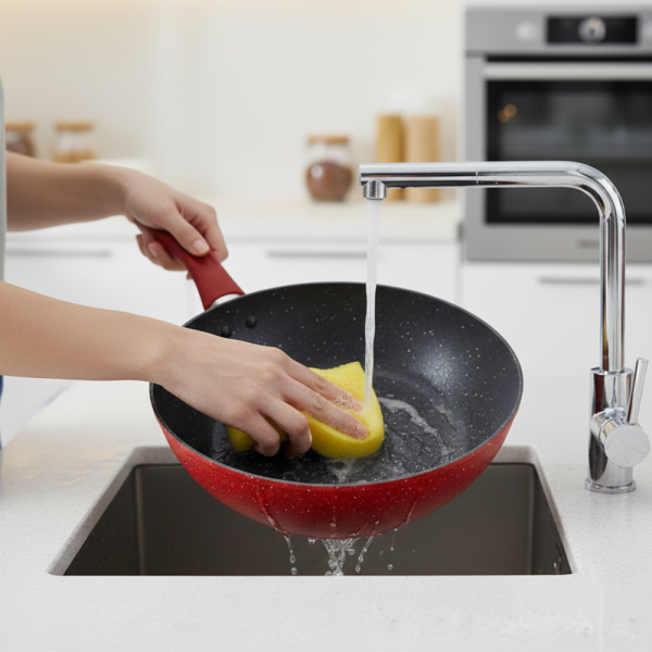 Уок тиган Voltz OV54420A28 Ø28 см – мраморно незалепващо покритие, индукционен, червен