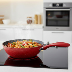 Уок тиган Voltz OV54420A28 Ø28 см – мраморно незалепващо покритие, индукционен, червен