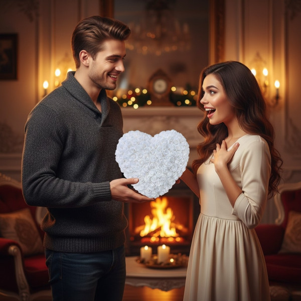 Декоративно сърце от изкуствени рози в подаръчна кутия 2