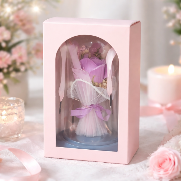 Декоративна роза в стъклен купол - В подаръчна кутия 1