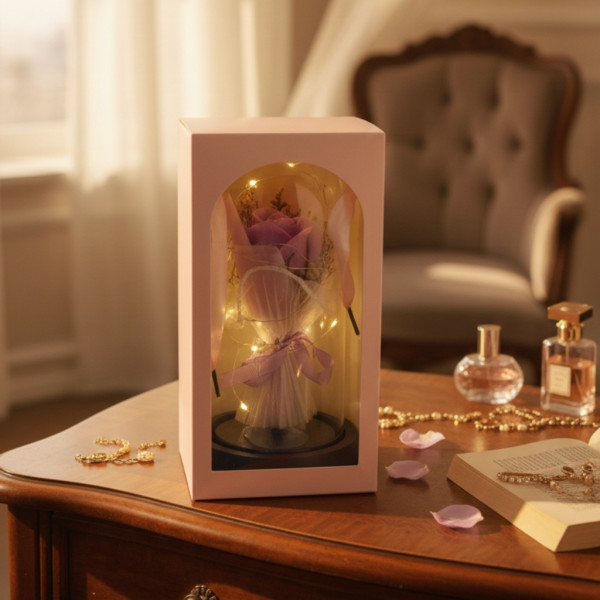 Декоративна роза в стъклен купол - В подаръчна кутия 3