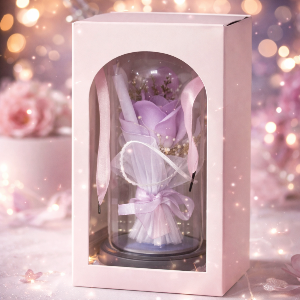 Декоративна роза в стъклен купол - В подаръчна кутия