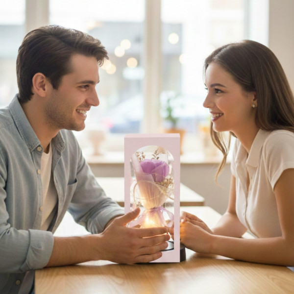 Декоративна роза в стъклен купол - В подаръчна кутия 6