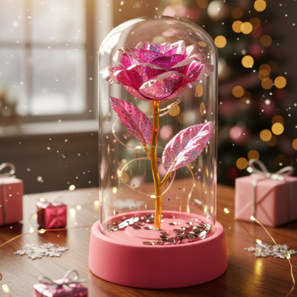 Светеща декоративна роза в купол - Светлина, романтика и любов