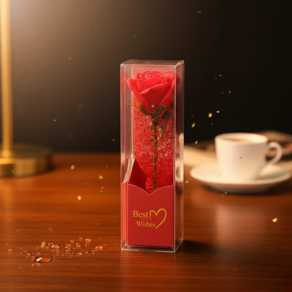 Декоративна единична роза в подаръчна кутия „Best Wishes“