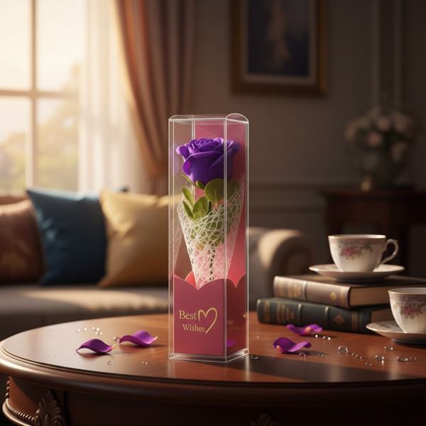 Декоративна единична роза в подаръчна кутия „Best Wishes“ 5