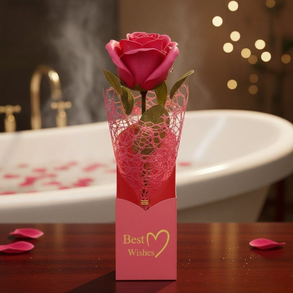 Декоративна единична роза в подаръчна кутия „Best Wishes“ 6