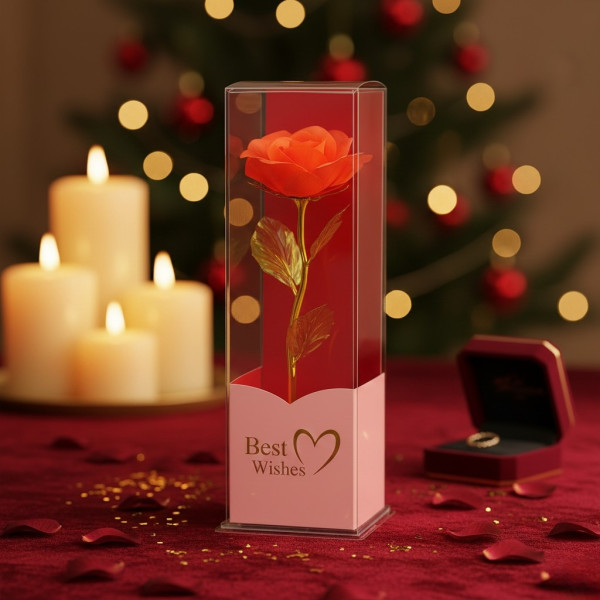 Декоративна цветна роза „Best Wishes“ със златно стъбло