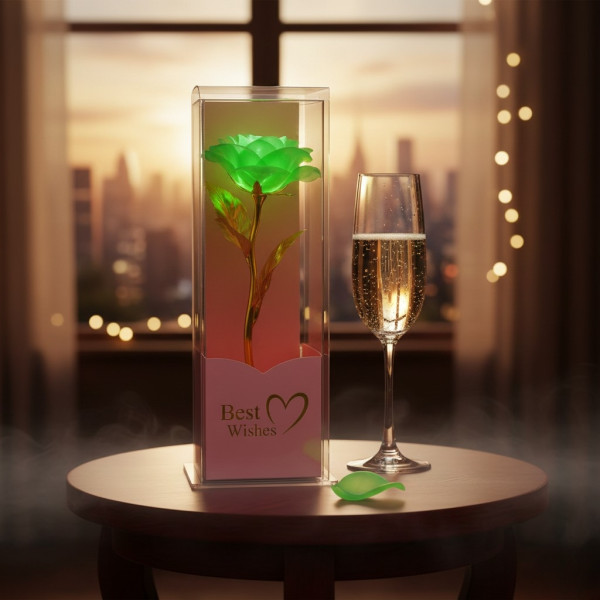 Декоративна цветна роза „Best Wishes“ със златно стъбло 4