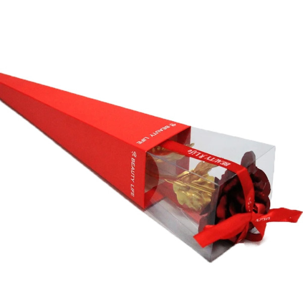 Декоративна роза със златно стъбло в подаръчна кутия