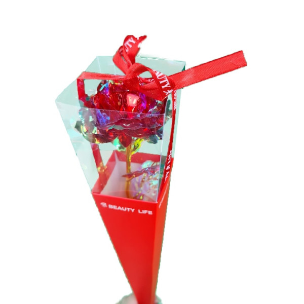 Декоративна роза със златно стъбло в подаръчна кутия