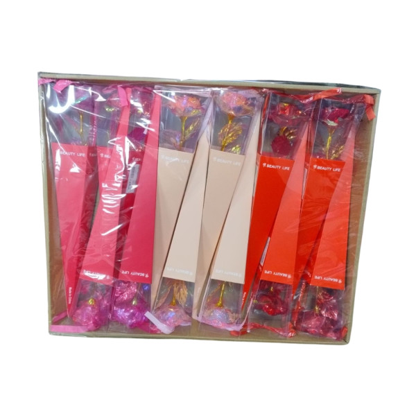 Декоративна роза със златно стъбло в подаръчна кутия