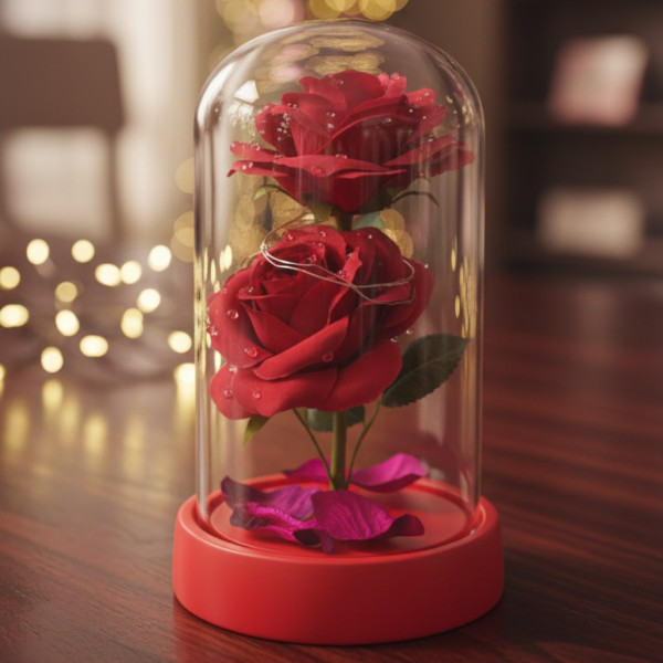 Декоративни рози в прозрачен купол и елегантна опаковка 2