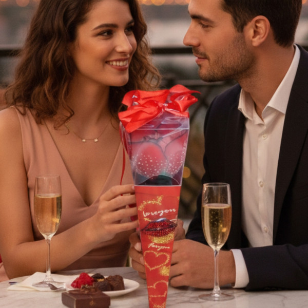 Романтичен букет с червени рози и декоративна лента – перфектен подарък за всека специален повод