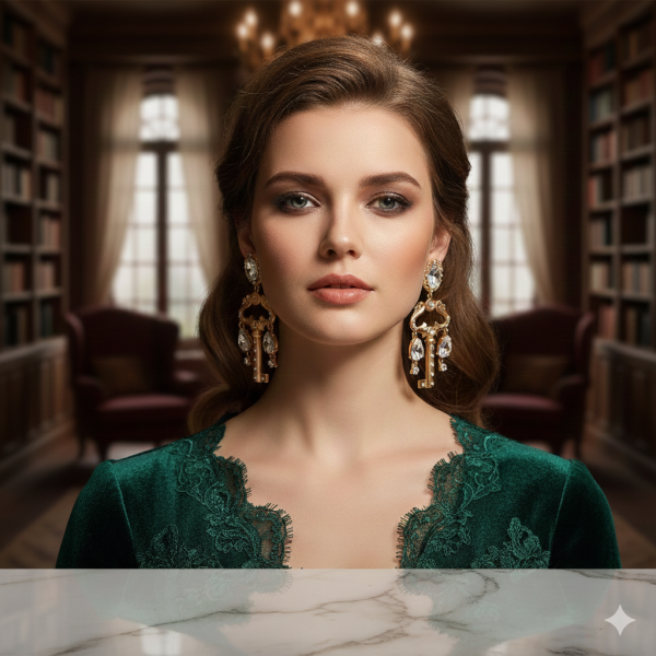 Ретро обеци масивен ключ в стил Барок А32 2