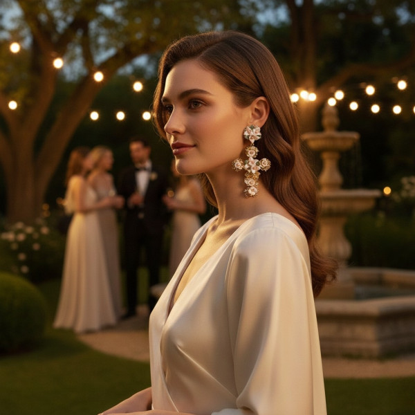 Златисти обеци с кръст и бели цветя А40 2