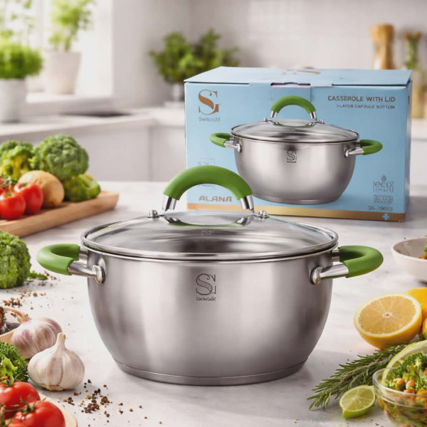 Комплект тенджери Swisgold Alana – 3 броя с капак от неръждаема стомана с 5-слойно капсулно дъно