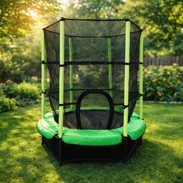 Мини батут с мрежа за безопасност – Компактен и забавен избор за деца 1