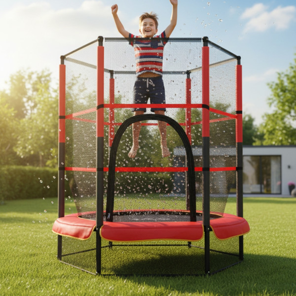 Мини батут с мрежа за безопасност – Компактен и забавен избор за деца