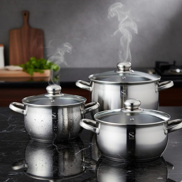 Комплект тенджери Swissgold EMMIE (SG-18099) – 3 броя с 5-слойно капсуловано дъно