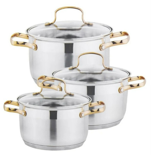 Луксозен комплект тенджери с неръждаема стомана и златисти дръжки – перфектният избор за всяка кухня