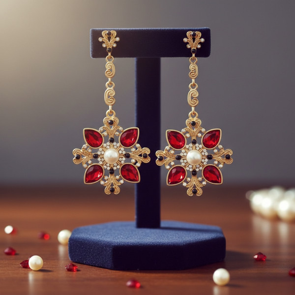 Дамски обеци с висулка от червени кристали А50 1